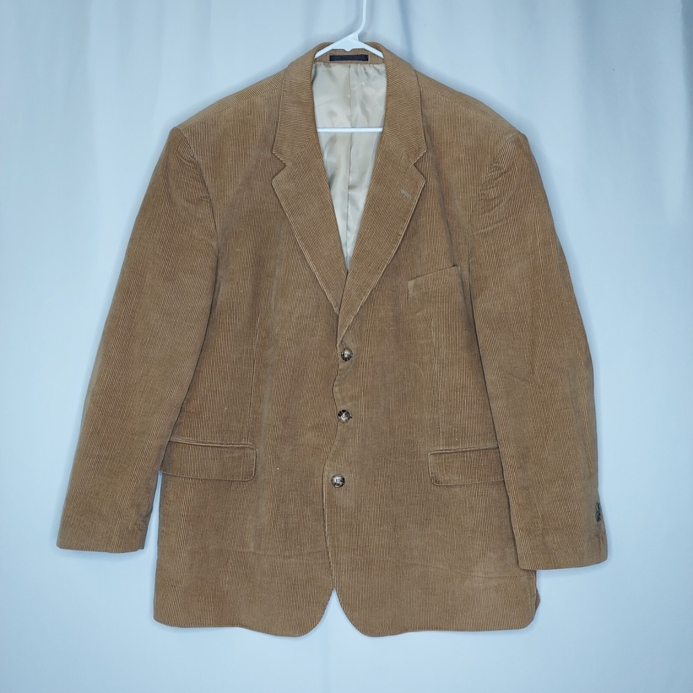 Vtg Corduroy Blazer Jacket Mens 48R Brown Cotton‎ 3-Button Collar Pocket Grandpa